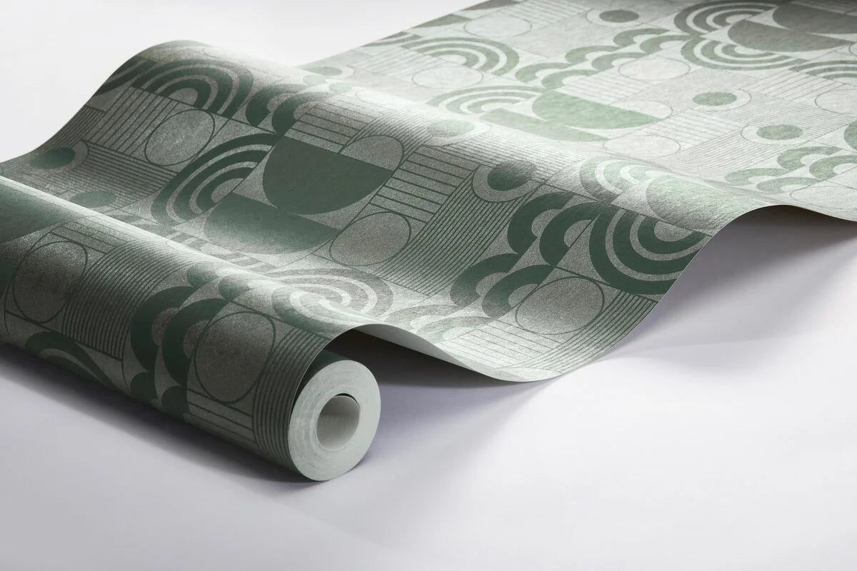 Vliesbehang van papier met geometrisch patroon COSMOPOLITAN groen