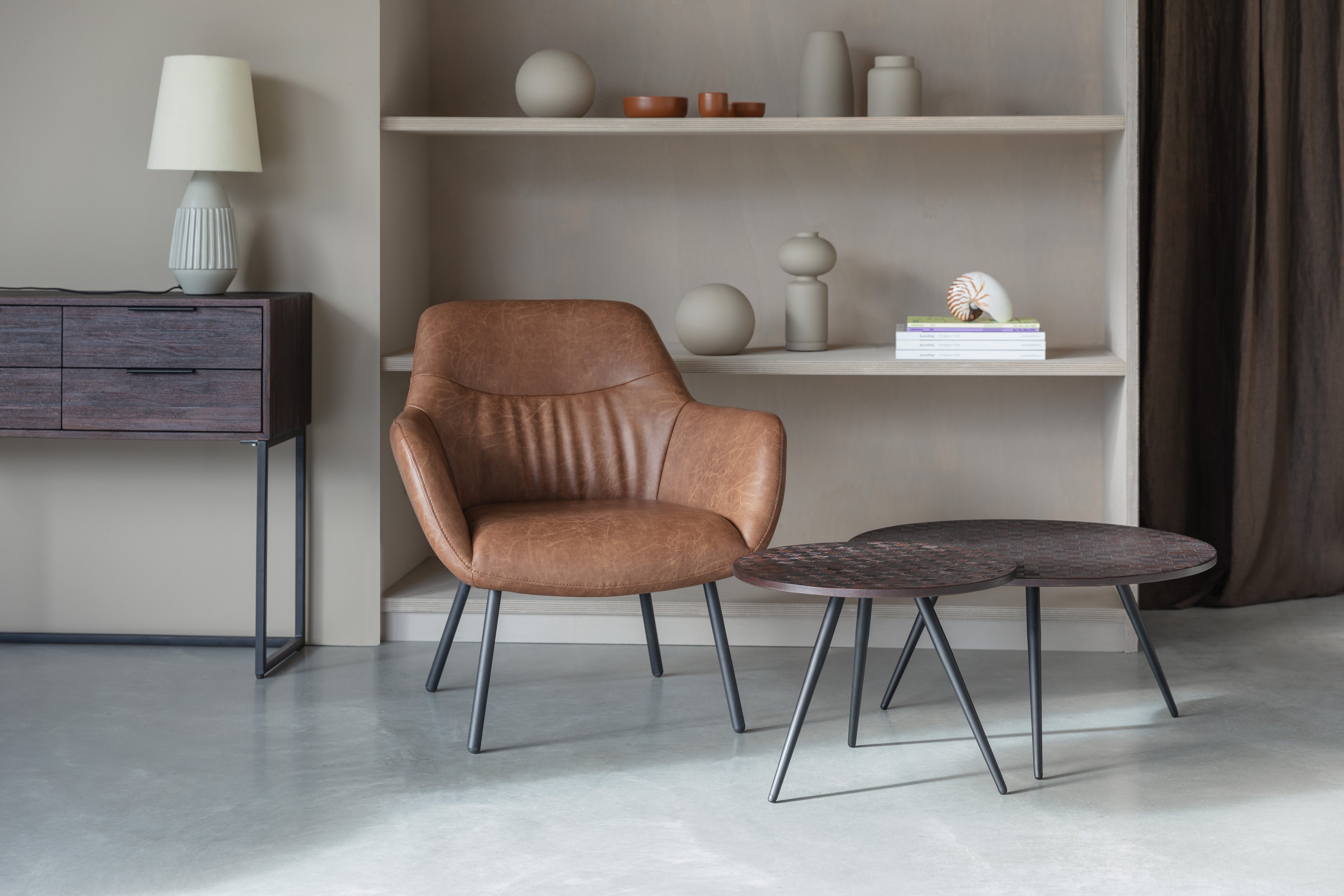 Fauteuil DUDE bruin ecologisch leer