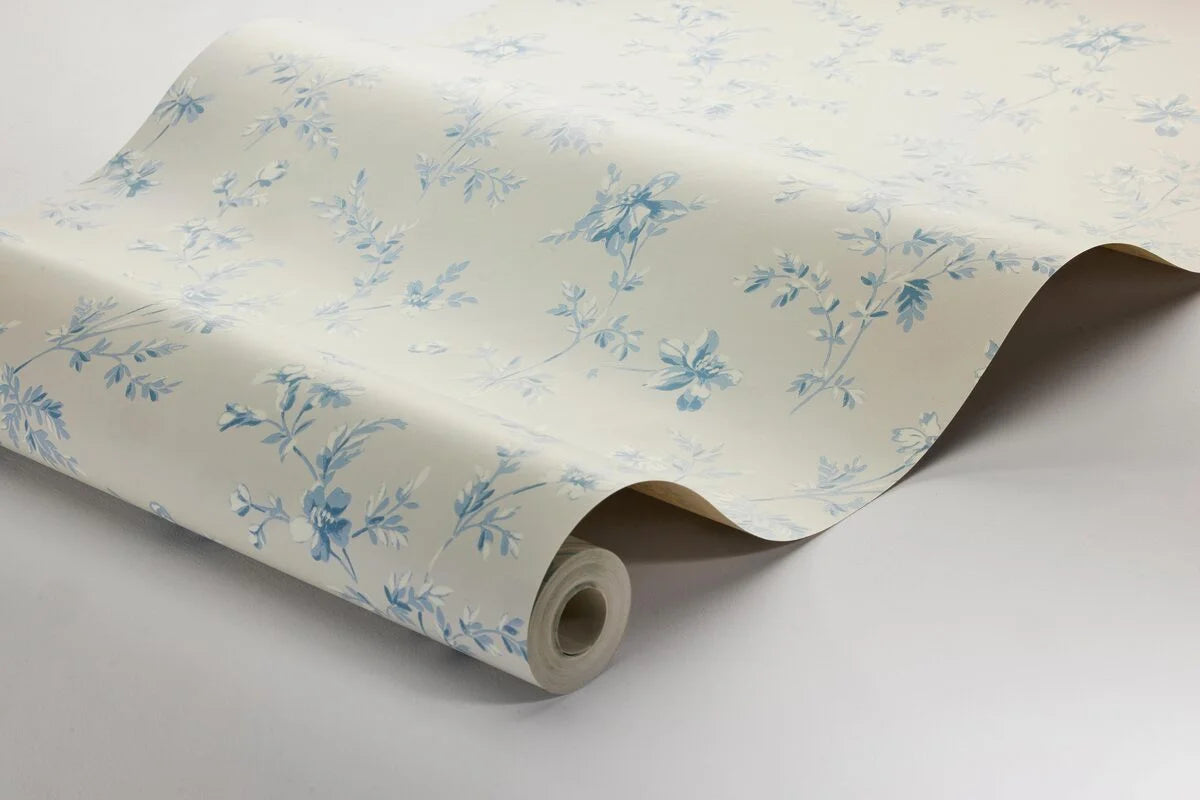 Beige wandtapijt met plantaal motief ÄNGSBLOMMA met blauw