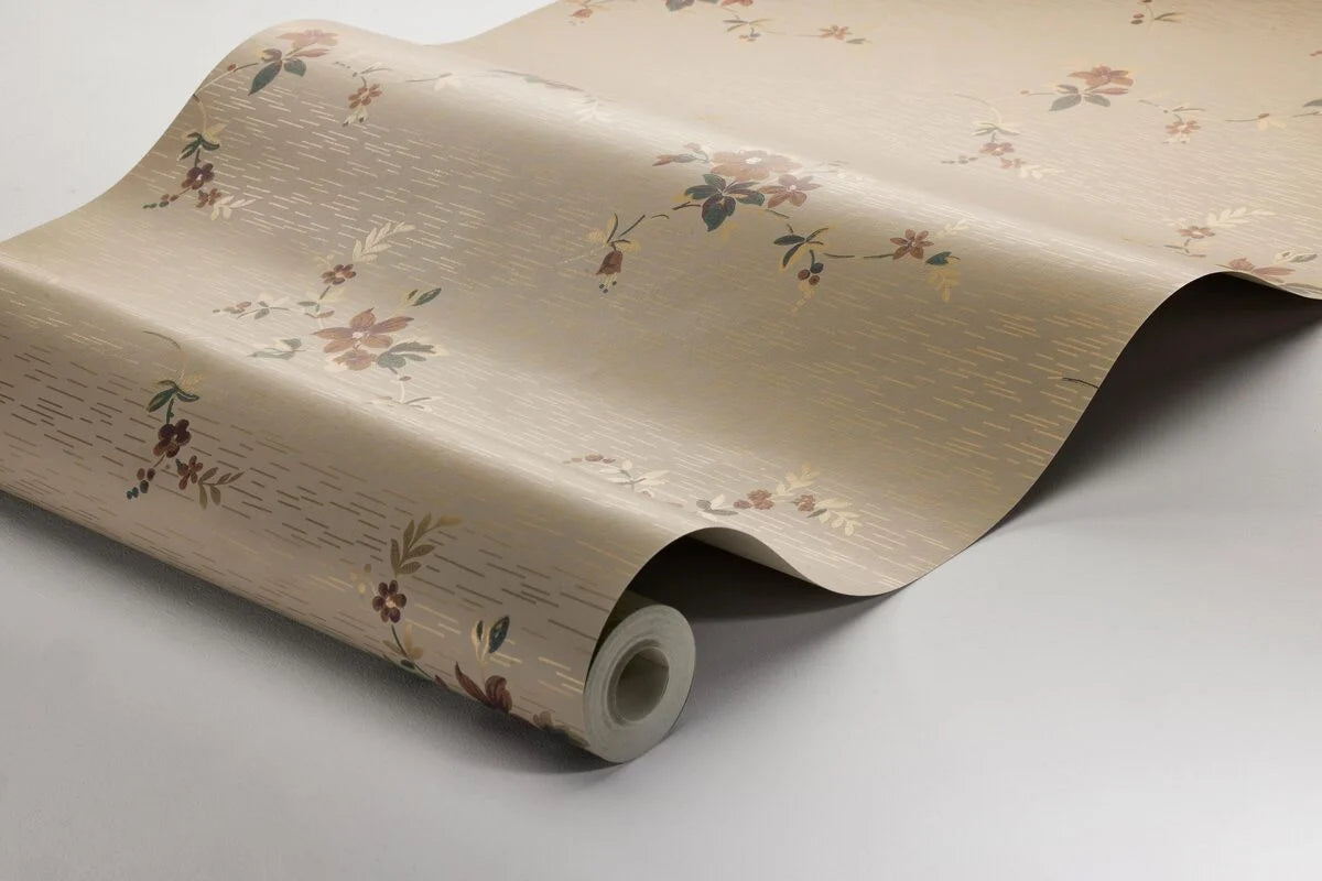 Behang met plantenmotief SAGA bruin met bordeaux