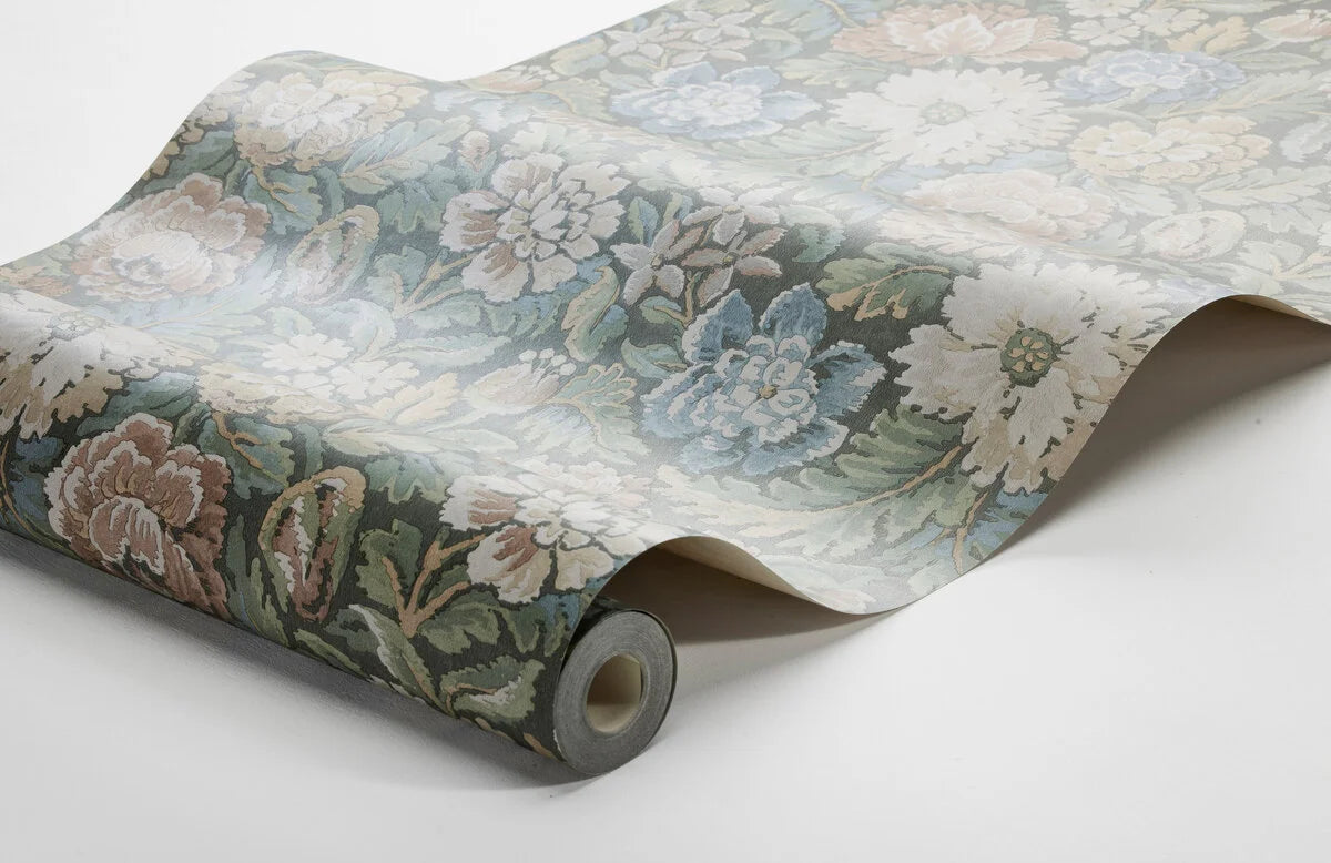 NIGHTINGALE GARDEN floral pattern wallpaper in muted green