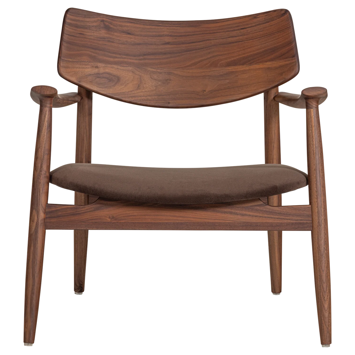 Fauteuil BASK met bruin zitvlak en notenhouten basis