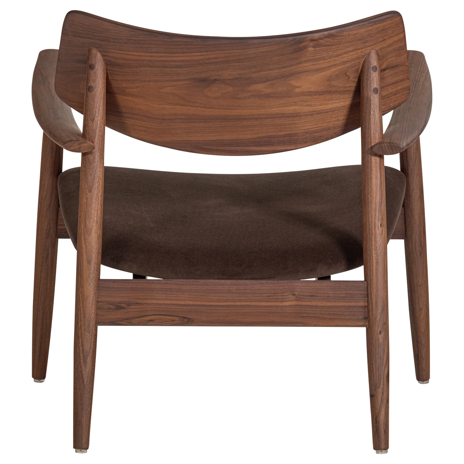 Fauteuil BASK met bruin zitvlak en notenhouten basis