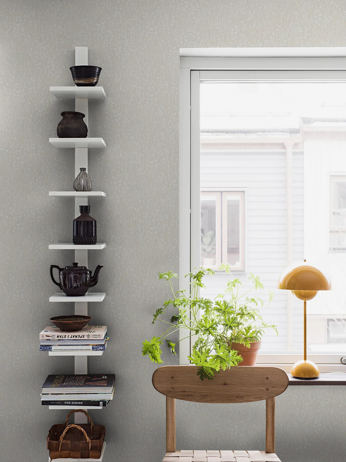 Papieren vliesbehang met plantaal patroon ELIAS grijs