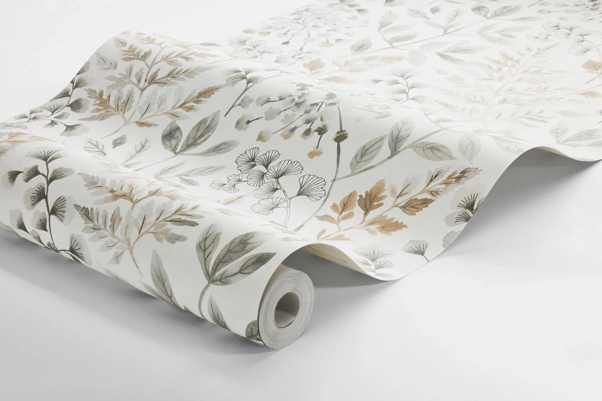 Vliesbehang met plantaal patroon SIGRID in beige met groen