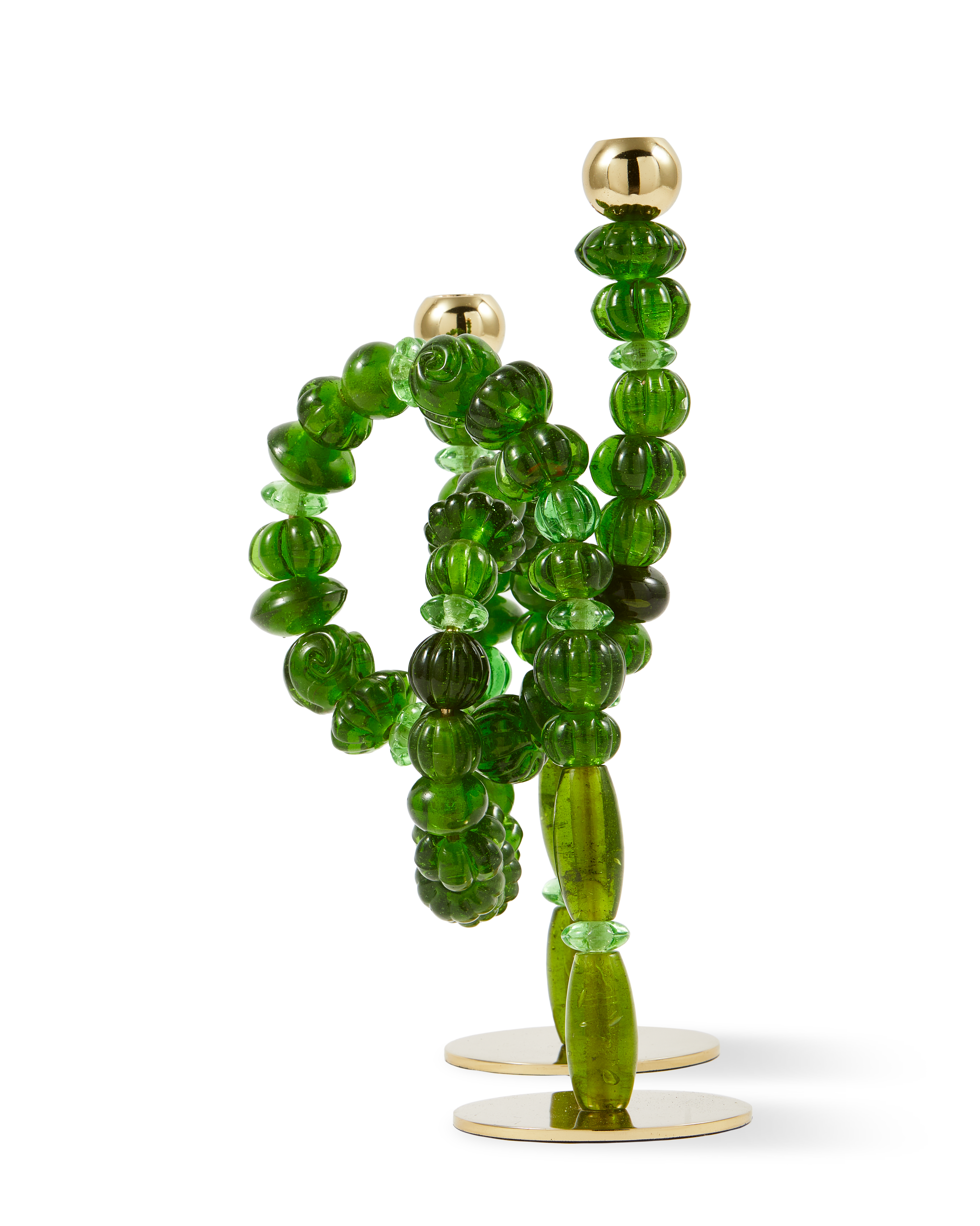 BEADS Green Candle Holder with Gold Accents