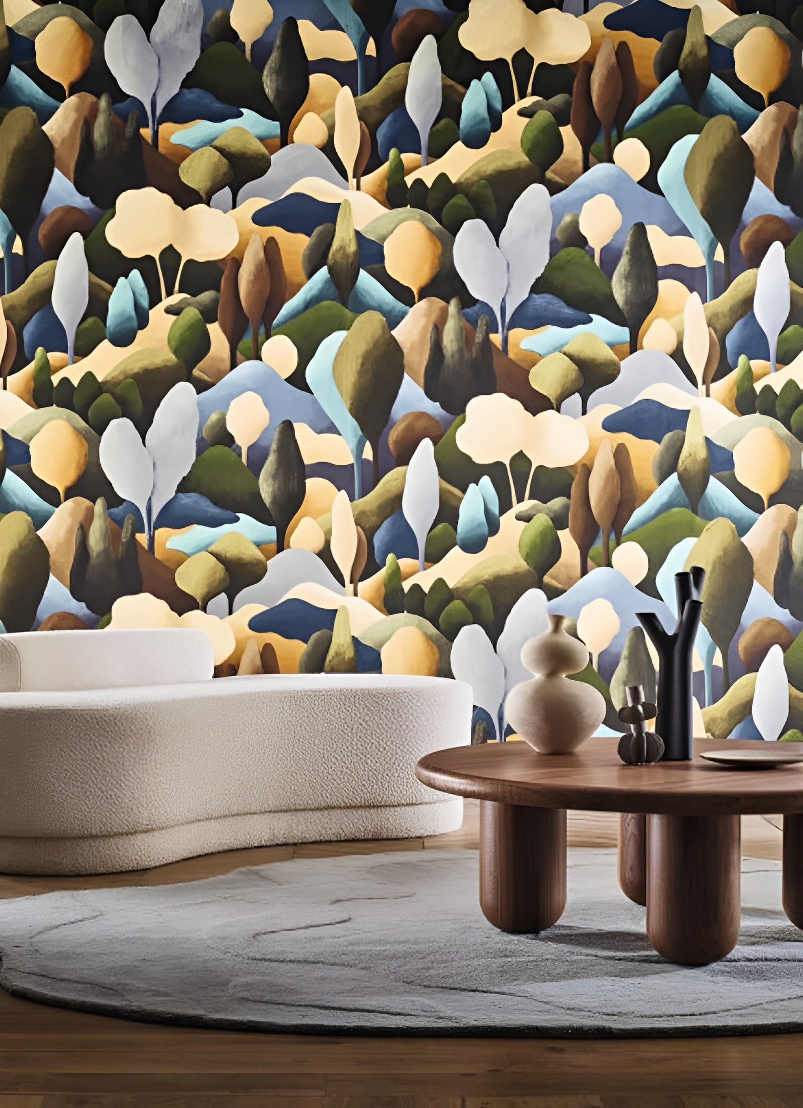 Textielbehang met plantaal motief ORÉE - KAKI/OCRE khaki met beige