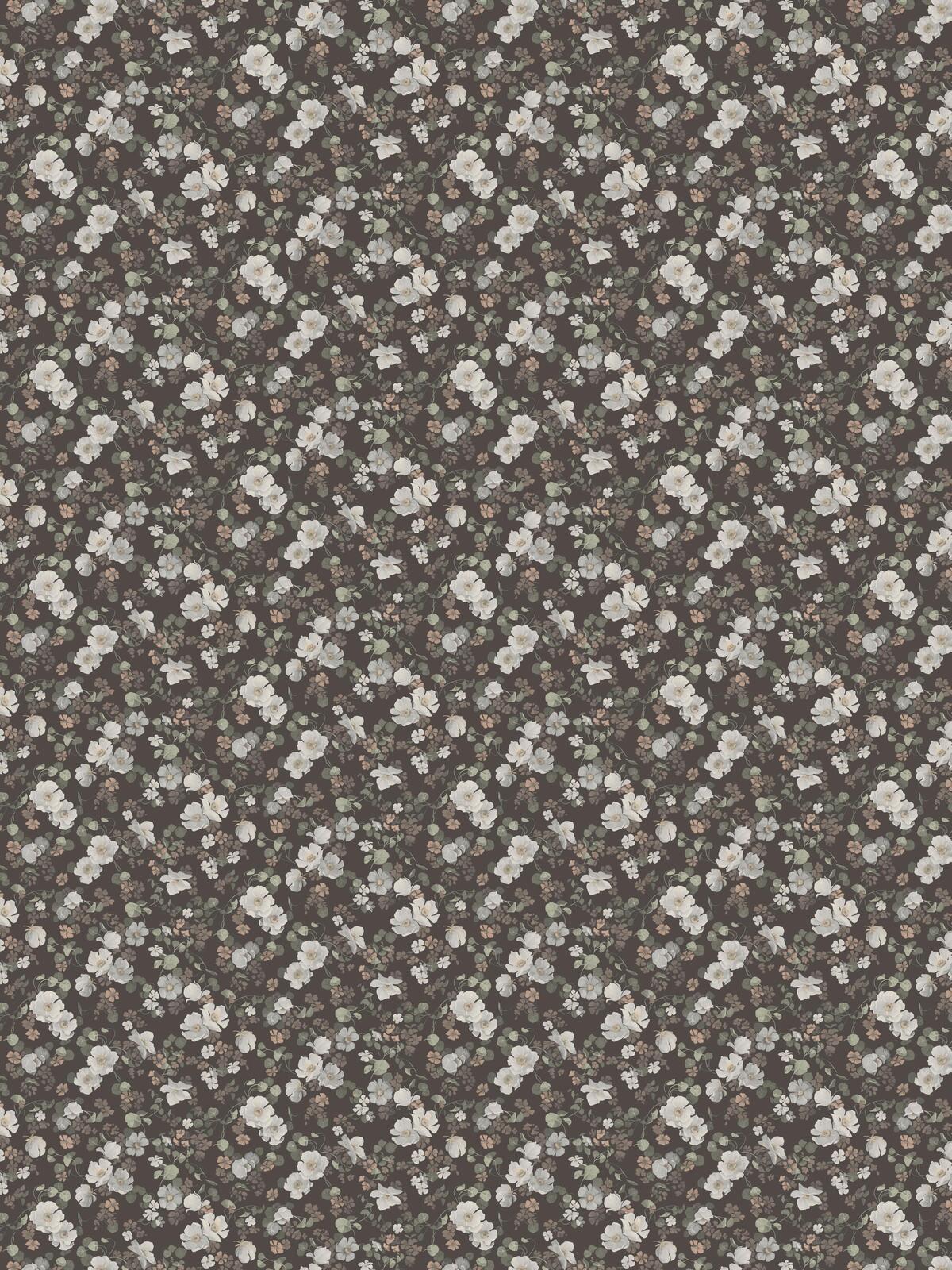 Vliesbehang met een plantaal patroon BETOVERENDE BLOEM bruin met wit