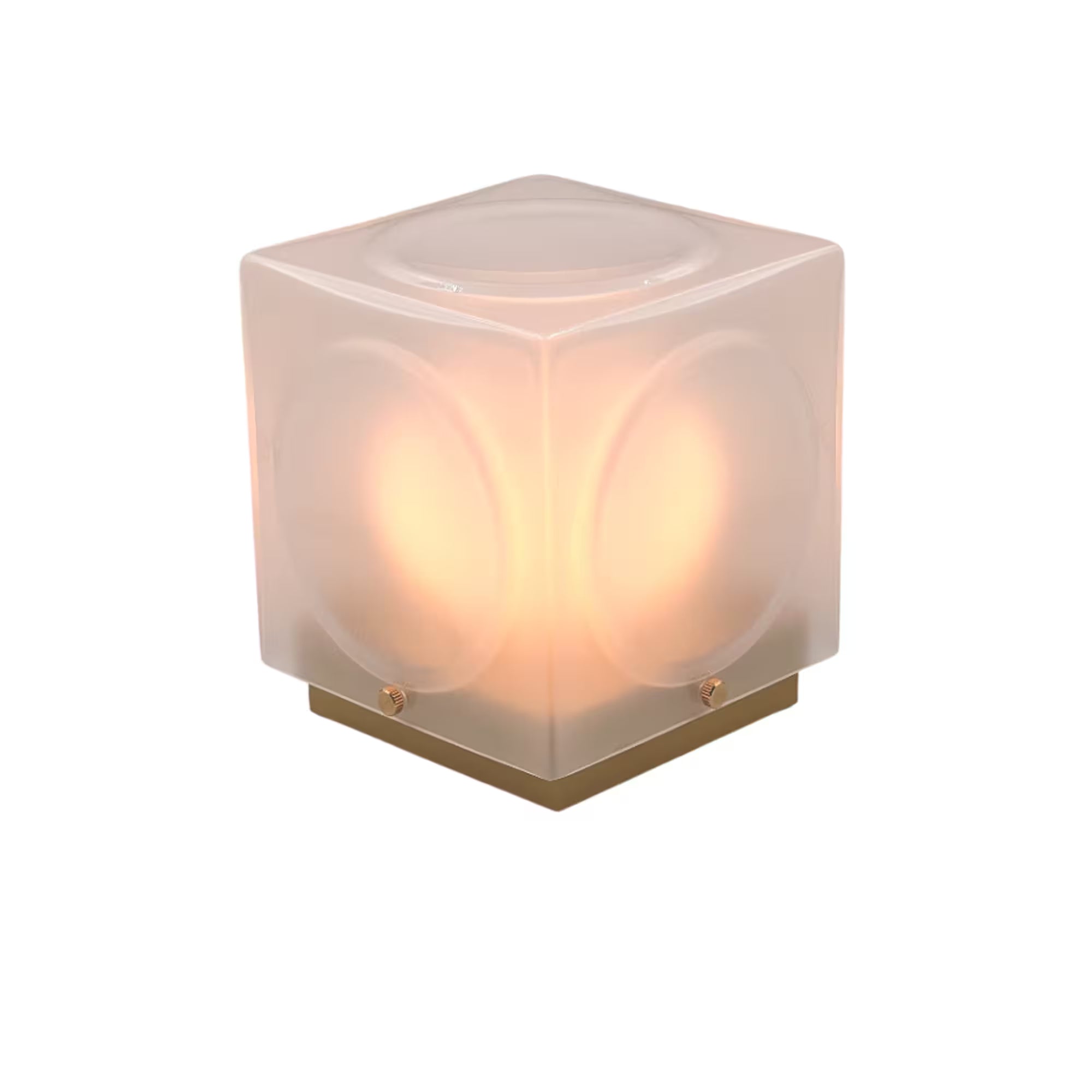 Draagbare lamp CHANT met een matte kap en een gouden voet.