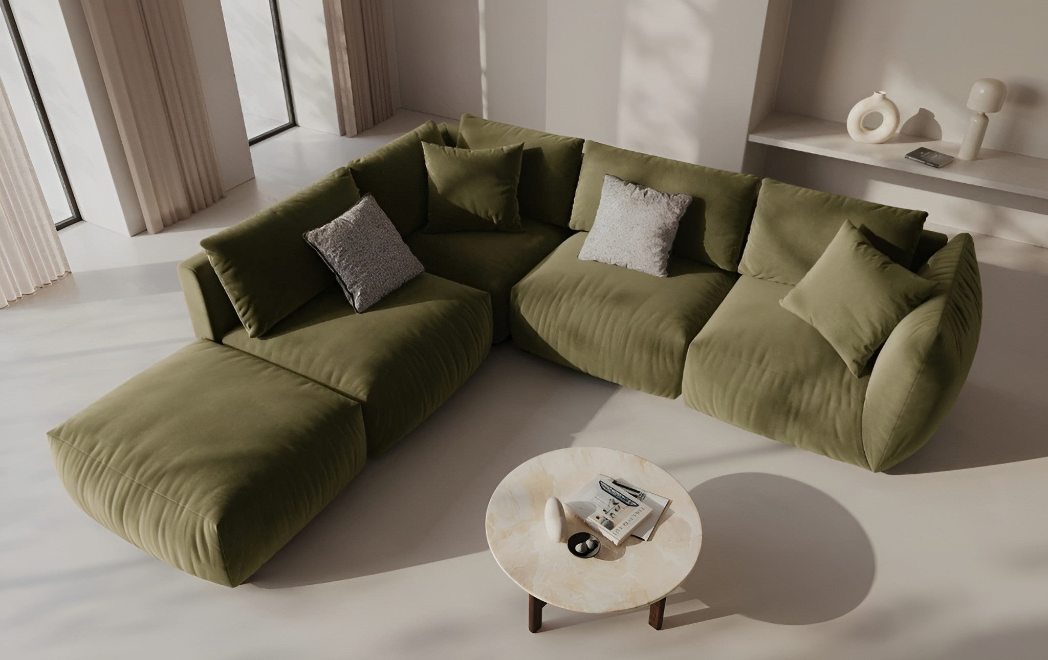 CHRIS Velvet Modular Sofa - Left Element in Light Green