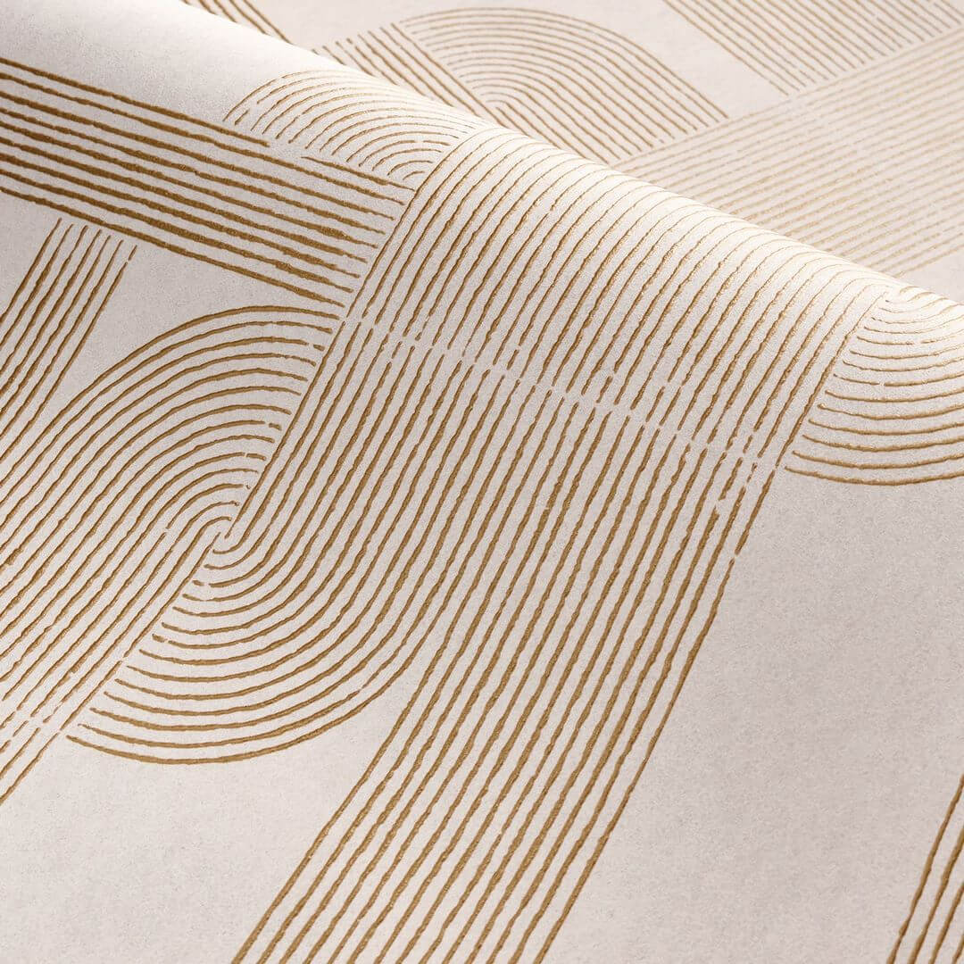 HECTOR - SABLE/DORE beige wallpaper with geometric pattern and gold