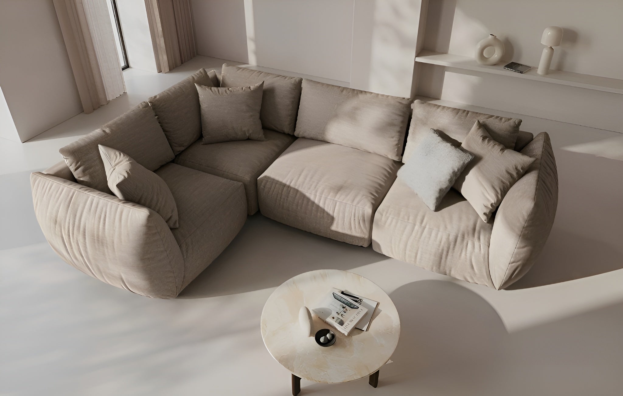 Modulares Sofa CHRIS - linkes Element aus sandfarbenem Chenille