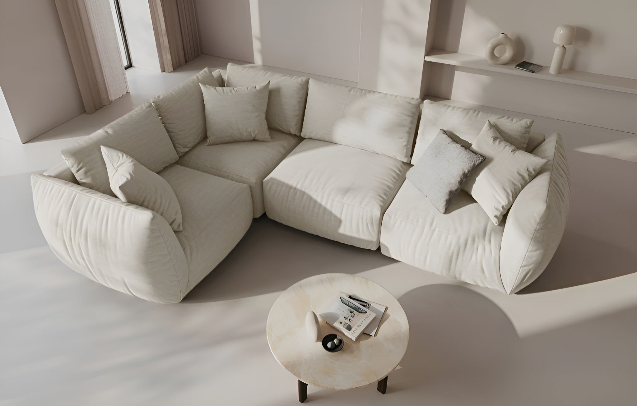 Modulares Sofa CHRIS - linkes Element in cremefarbenem Chenille