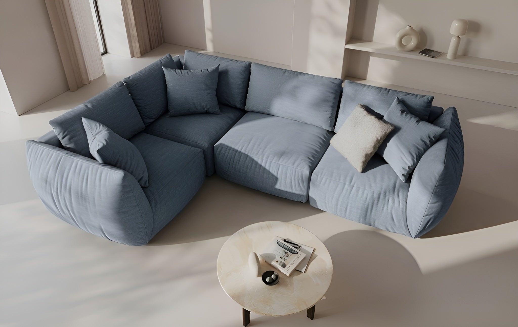 Modulares Sofa CHRIS - linkes Element in hellblauem Chenille