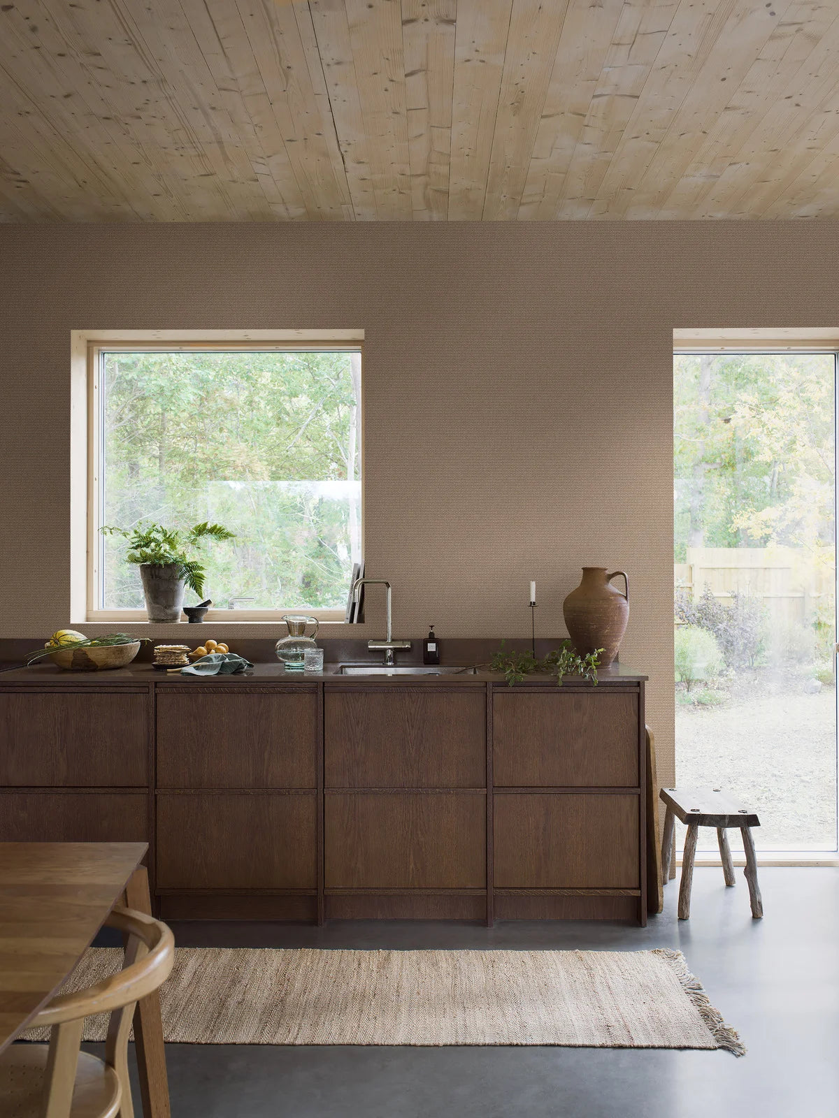 Geometrisch patroon behang WILLOWHERB bruin met wit