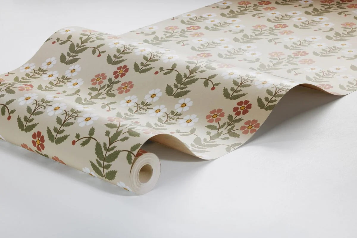 Beige wandtapijt met bloemenmotief SIPPOR bruin met wit