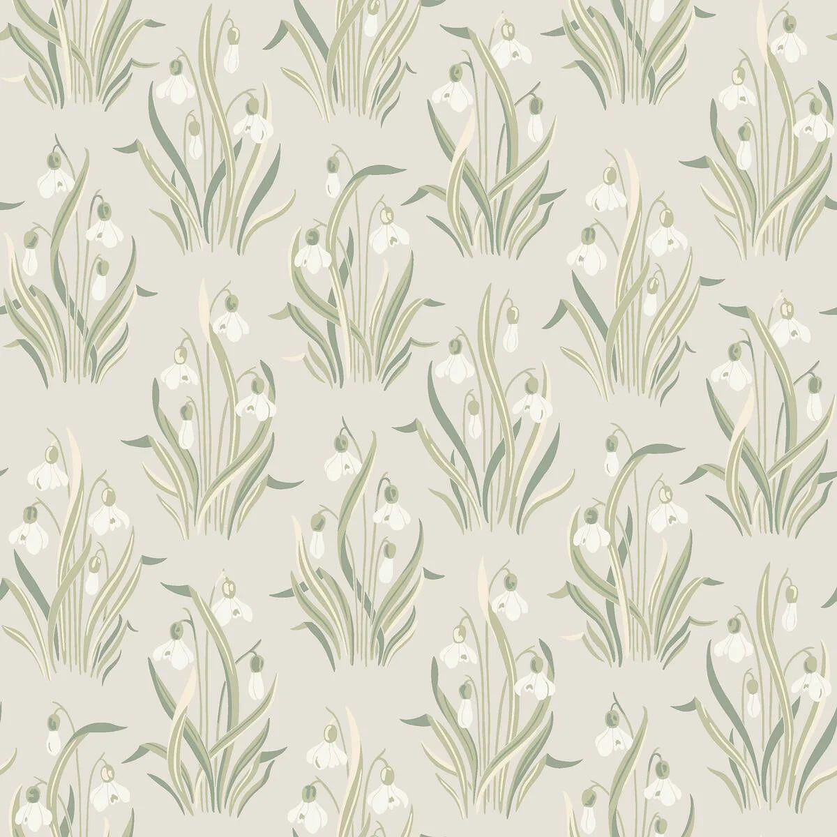 Beige behang met bloemenmotief SNODROPPE met groen