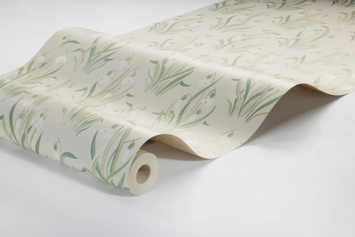 Beige behang met bloemenmotief SNODROPPE met groen