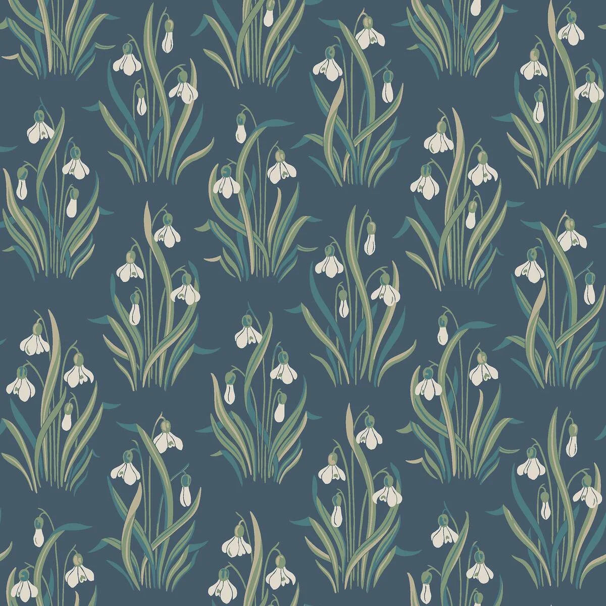 Blue and Green Floral Pattern Wallpaper SNODROPPE
