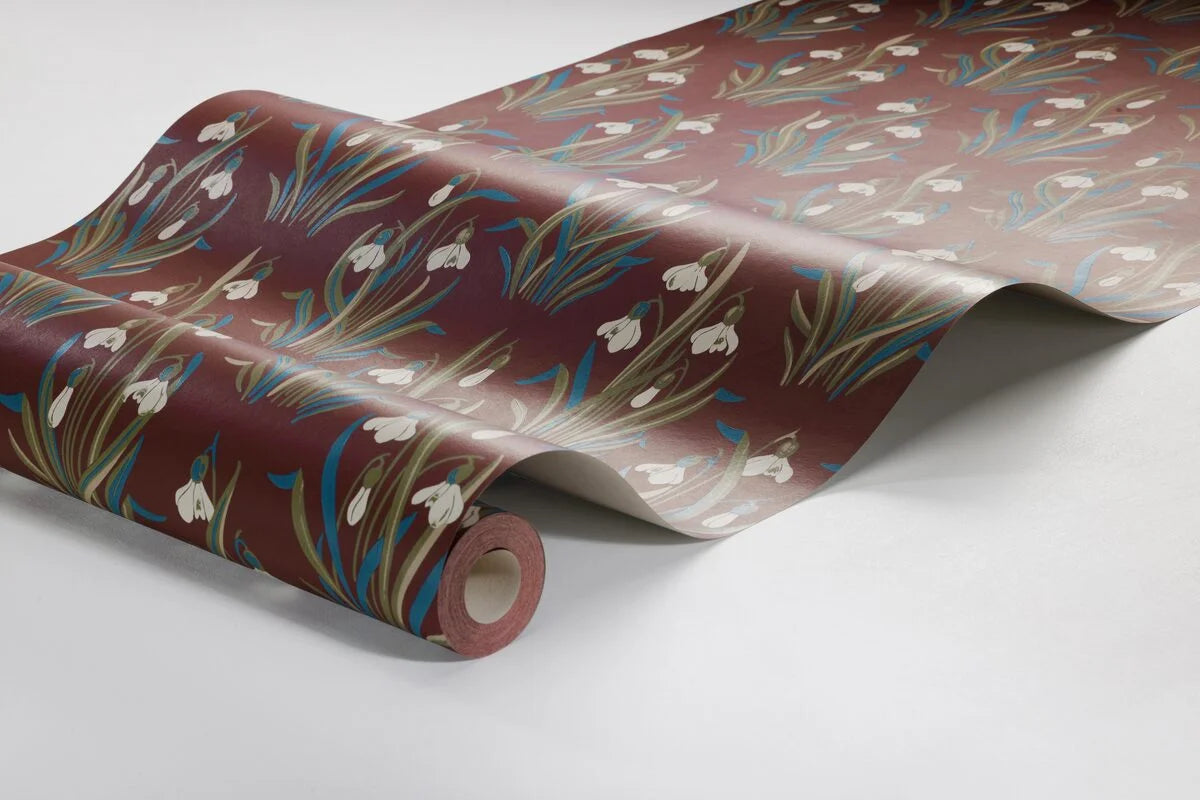 Behang met bloemenmotief SNODROPPE rood met blauw