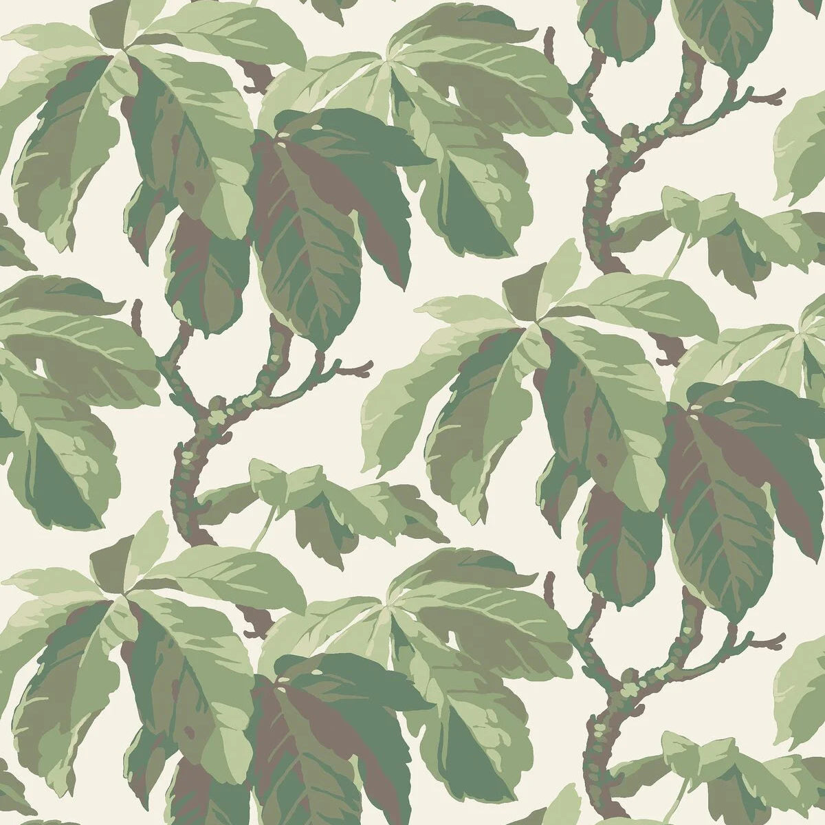 KASTANJI White and Green Leaf Pattern Wallpaper