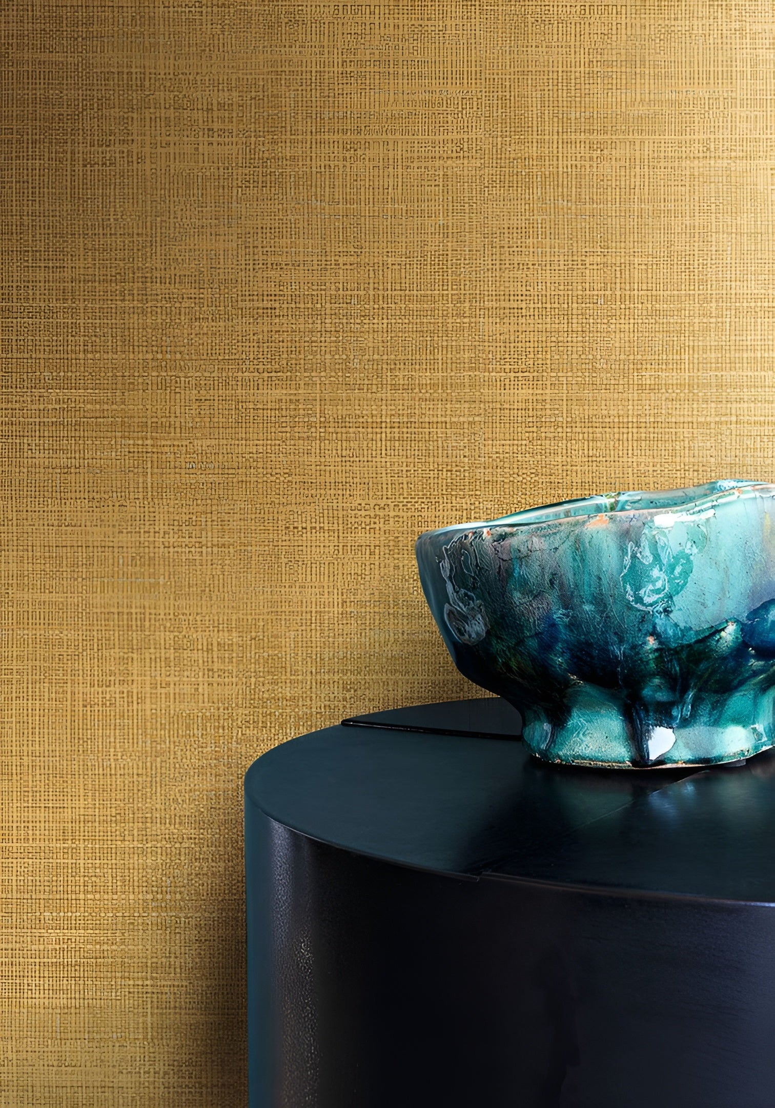 Textured wallpaper resembling canvas CARIOCA - STRAW PAILLE yellow