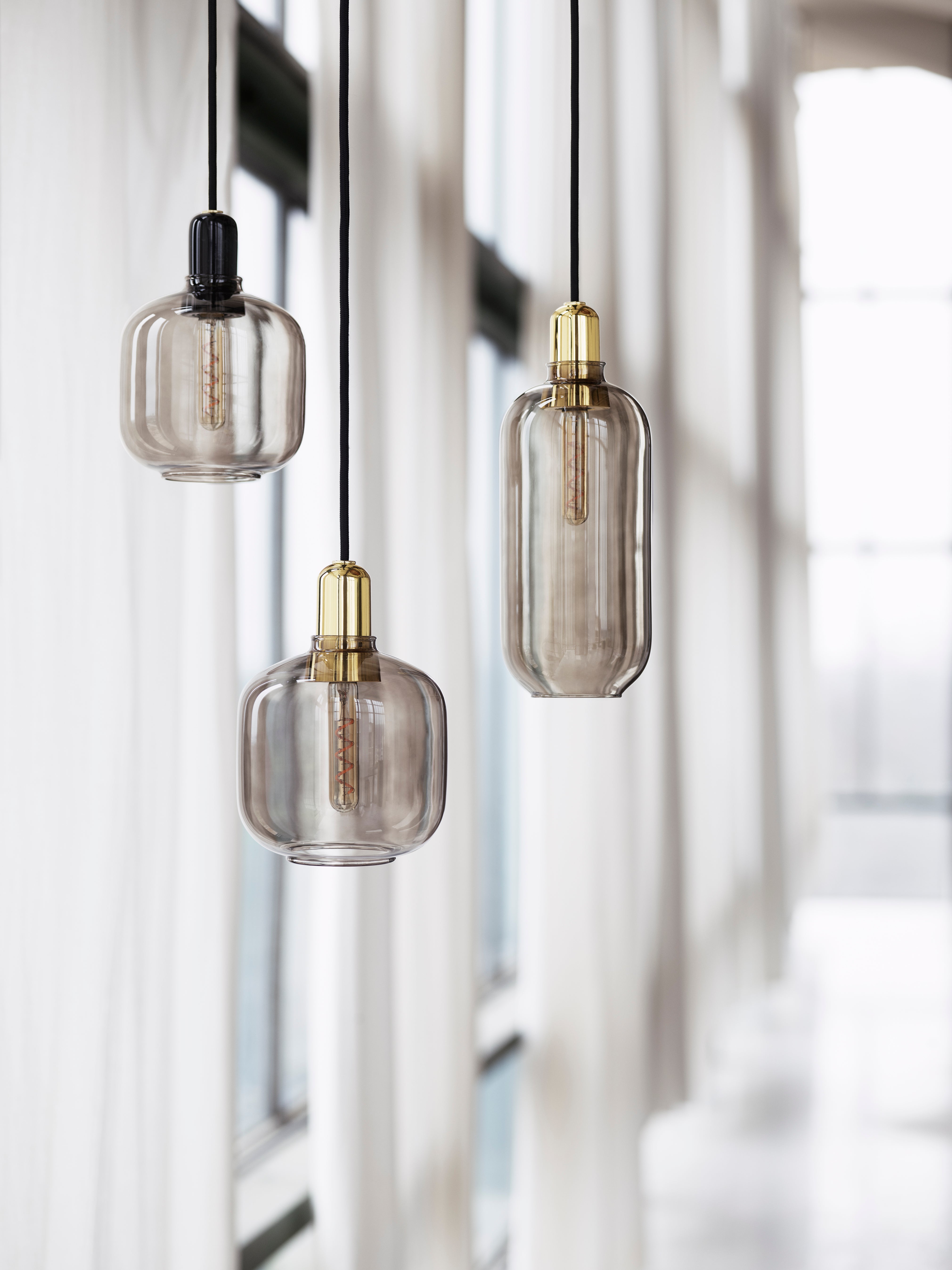 AMP pendant lamp in smoked glass with a gold finish