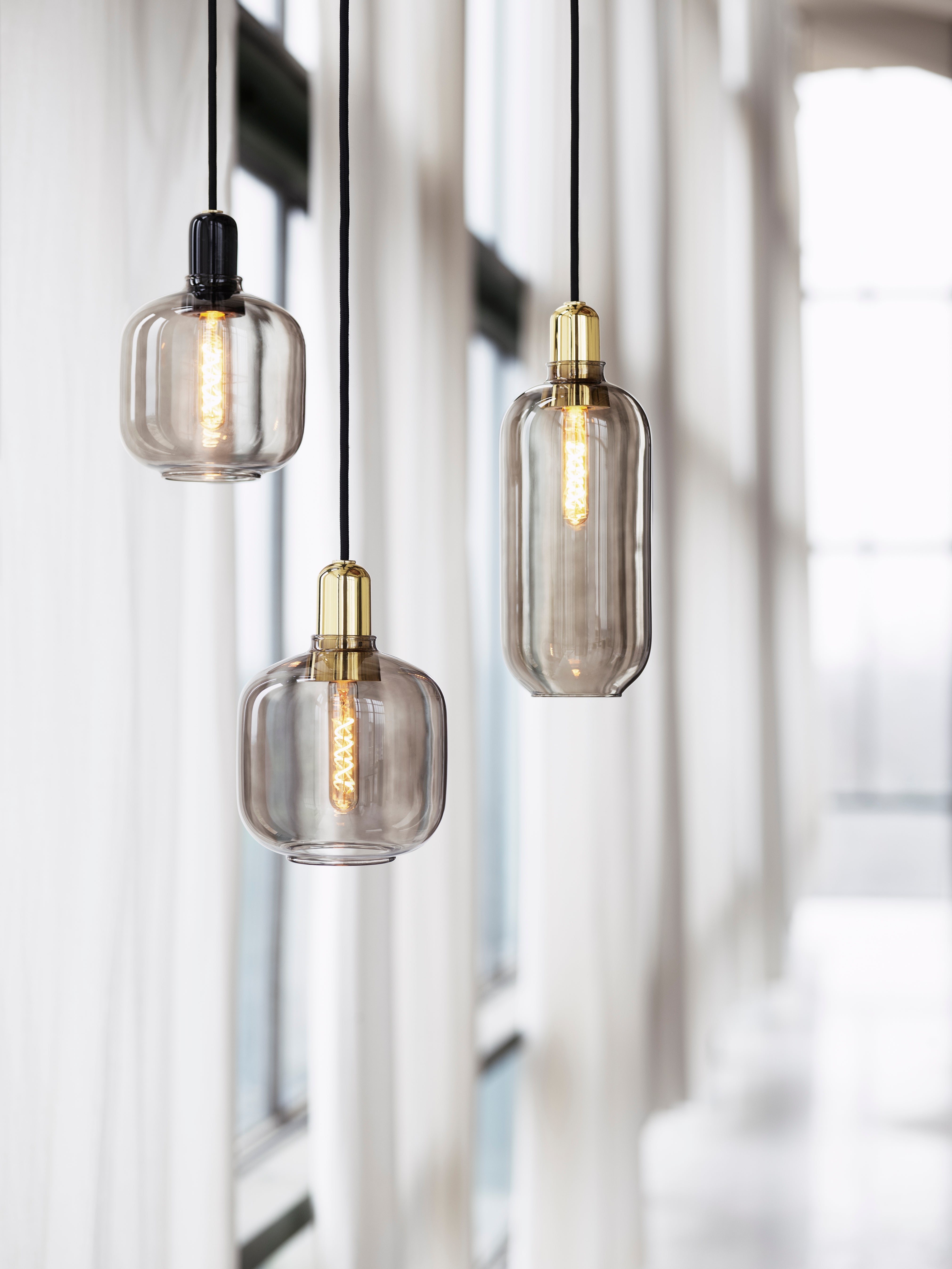 AMP pendant lamp in smoked glass with a gold finish