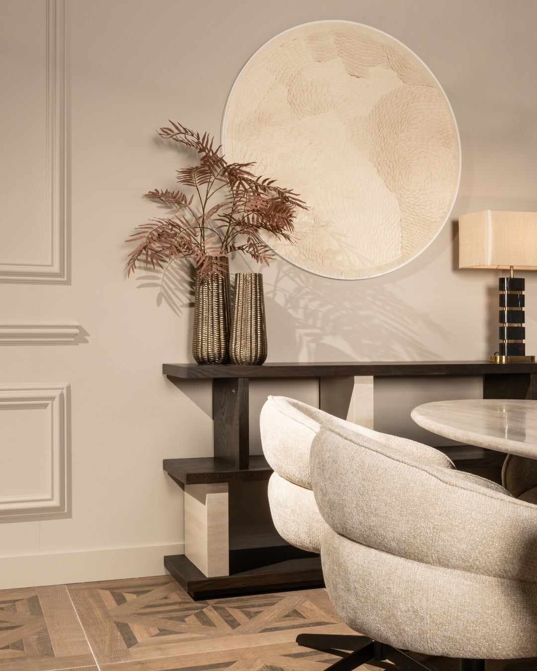 Konsola WALDORF ciemnobrązowe drewno i kamień