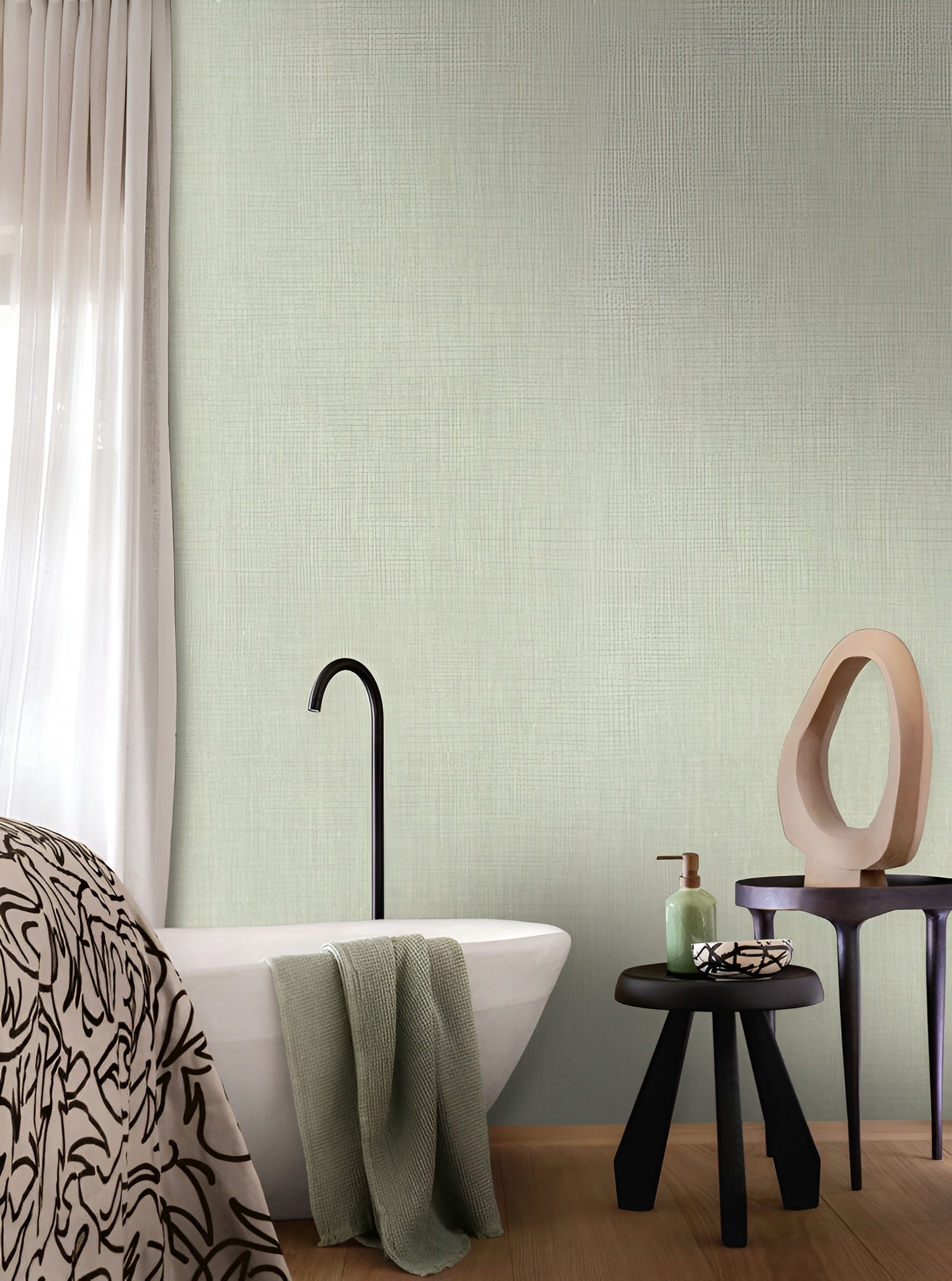 Structuurtapijt dat linnen doek imiteert SHINOK - VERT FUME gebrande groen