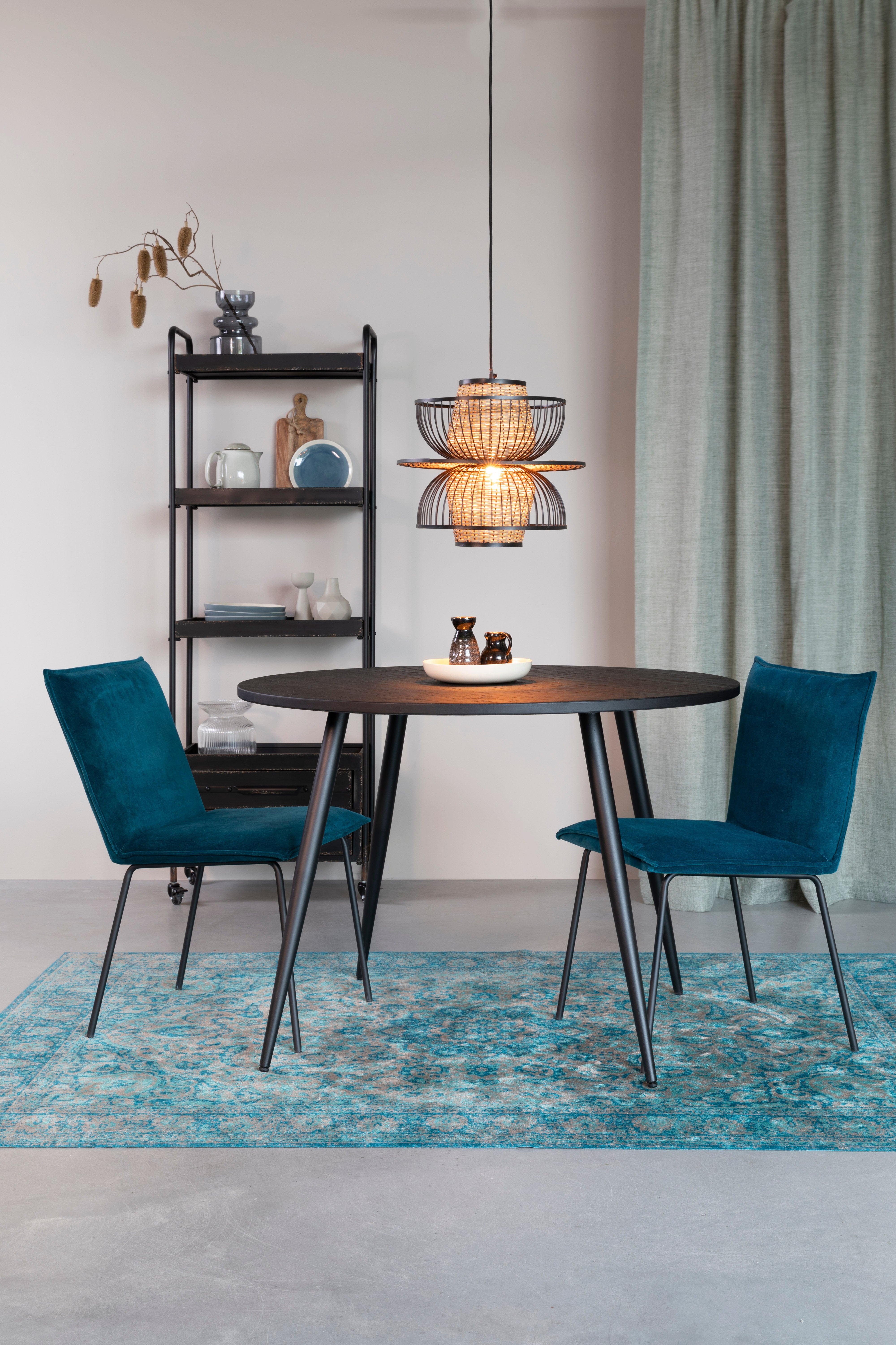 CARMEN Black Pendant Lamp with Natural Finish