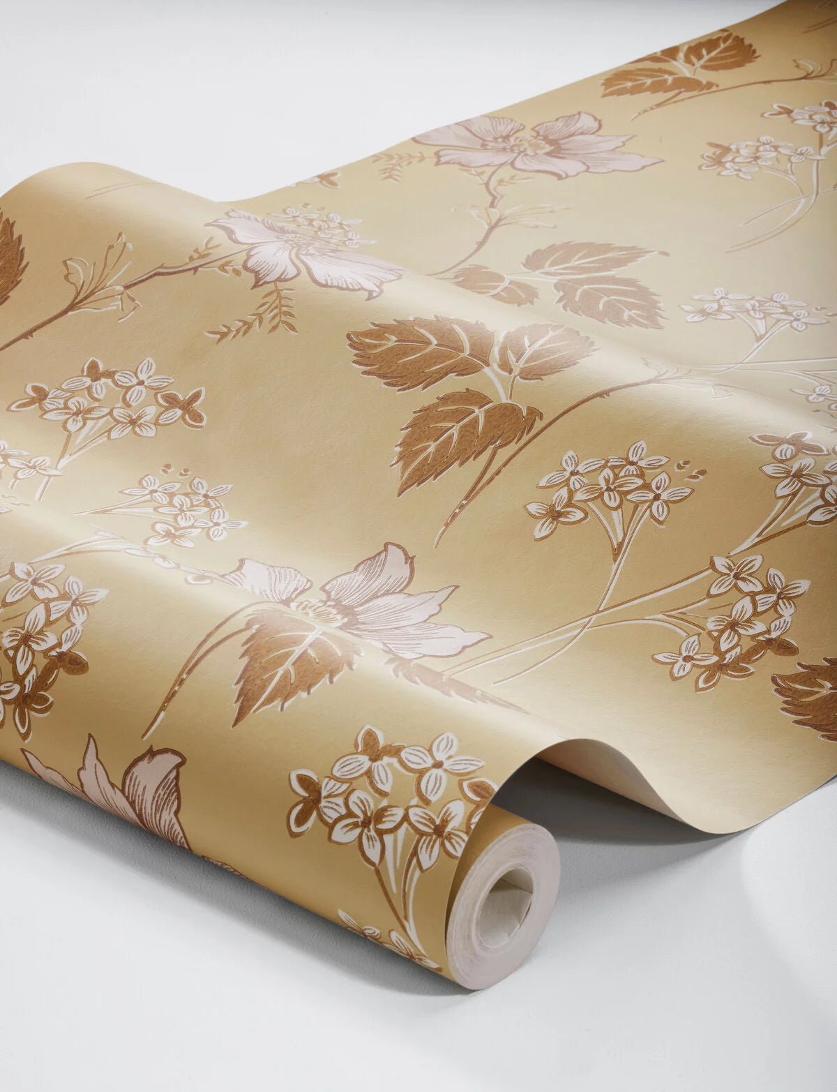 Gouden behang met bloemenmotief VALBORG in beige