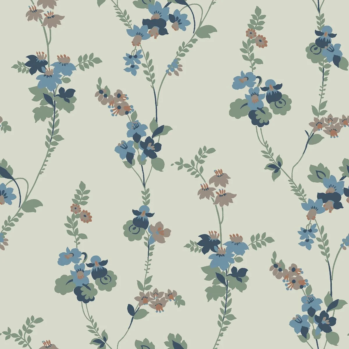Cream floral pattern wallpaper VERA with blue