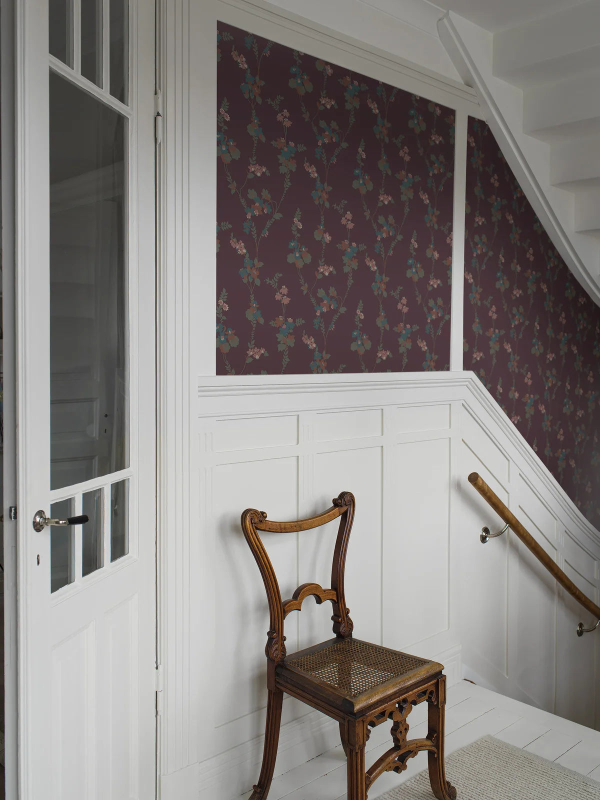 VERA Dark Burgundy Floral Plant Motif Wallpaper with Green