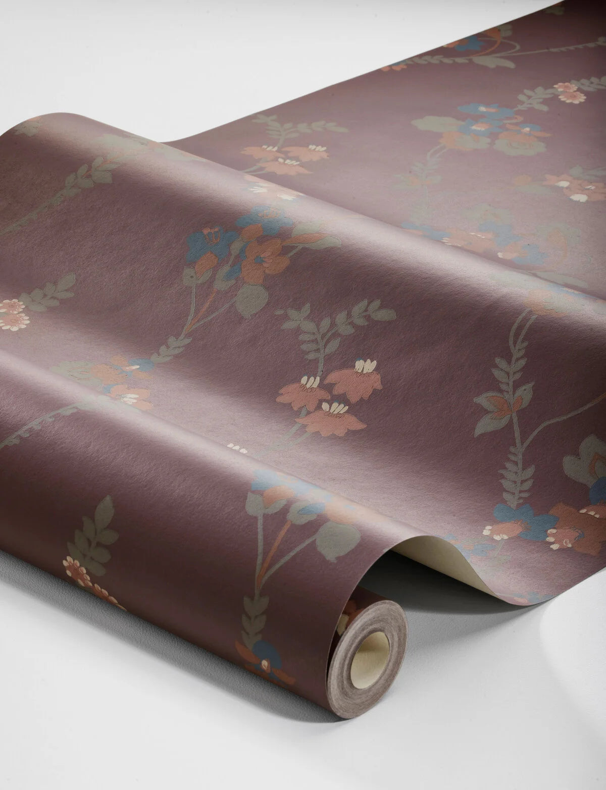 VERA Dark Burgundy Floral Plant Motif Wallpaper with Green