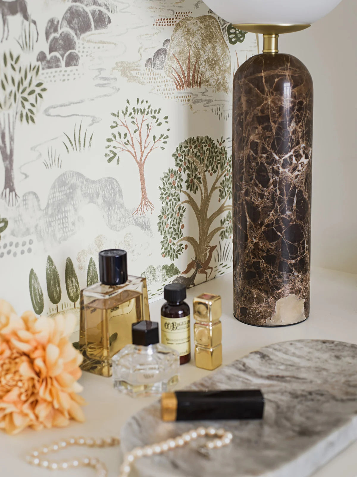 DIANA White and Green Botanical Landscape Wallpaper