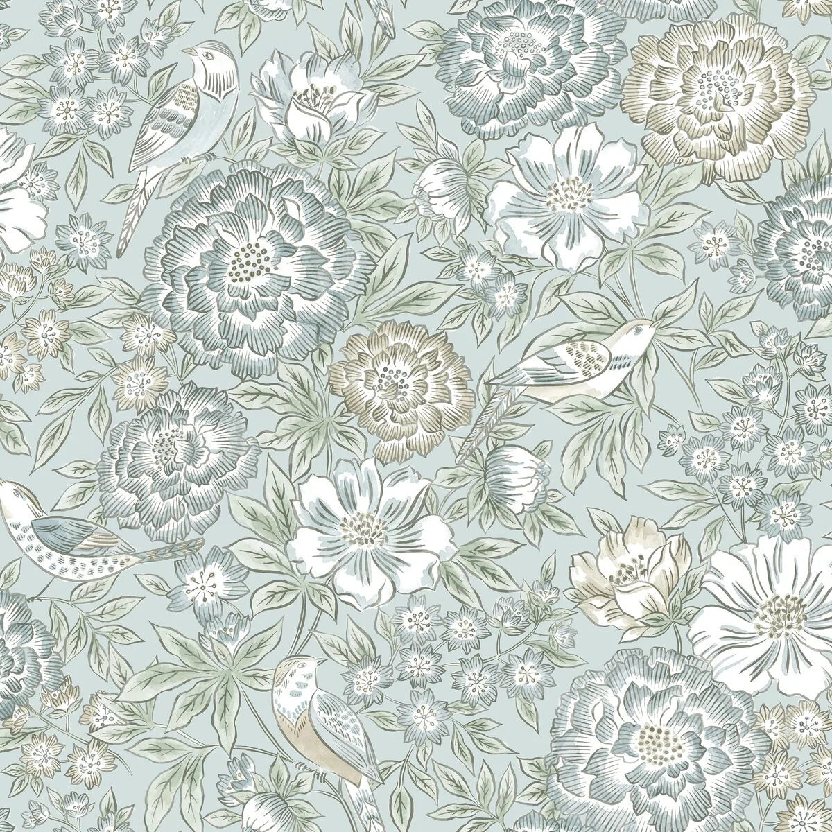 DAGMAR Mint Green Floral Pattern Wallpaper with White
