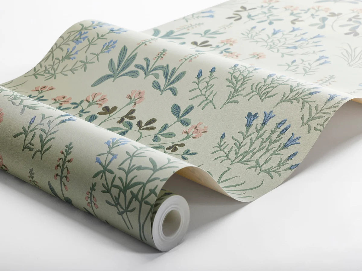 Tapete mit Pflanzenmotiv NORAS ANG, gedämpftes Grün mit Blau