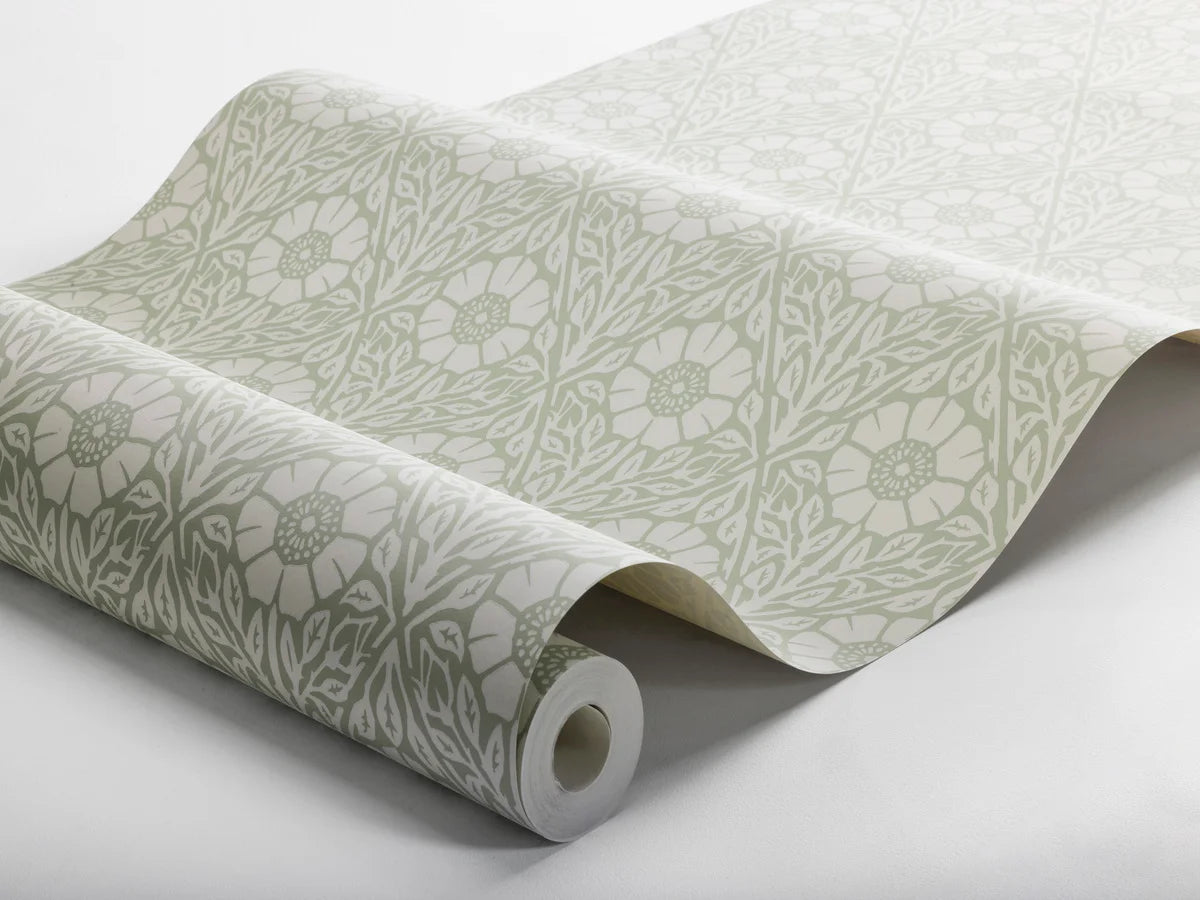 Behang met plantenmotief in bloemen NYPONROS groen met wit