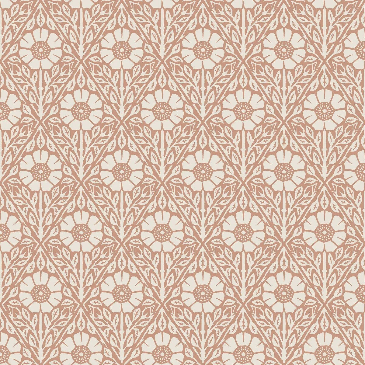 Behang met plantenmotief in bloemen NYPONROS terracotta met wit