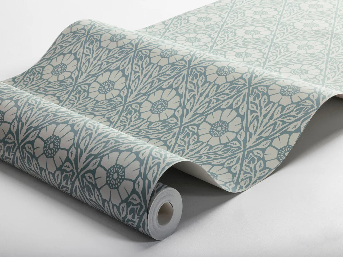 Tapete mit pflanzlichem Muster in Blumen NYPONROS blau mit Weiß