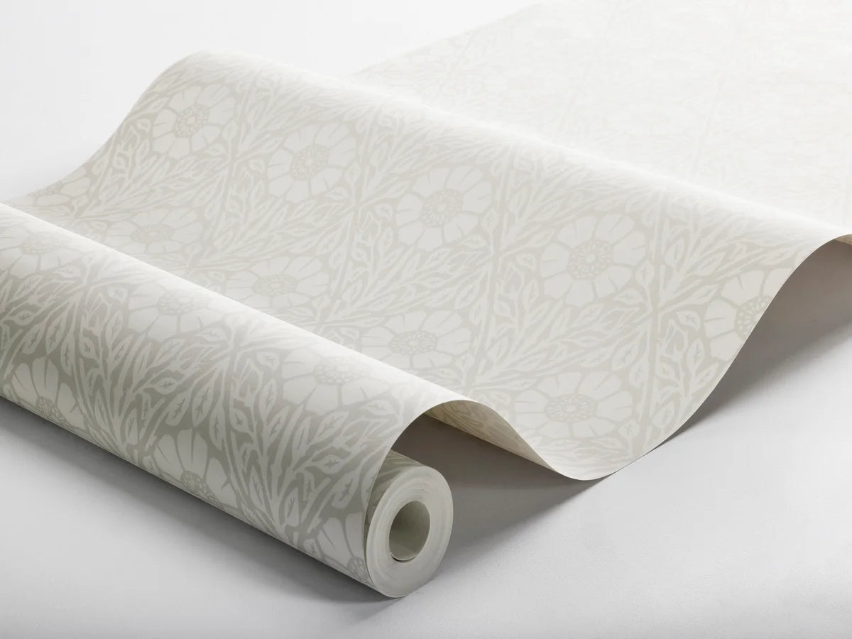 Behang met plantenmotief in bloemen NYPONROS grijs-beige met wit