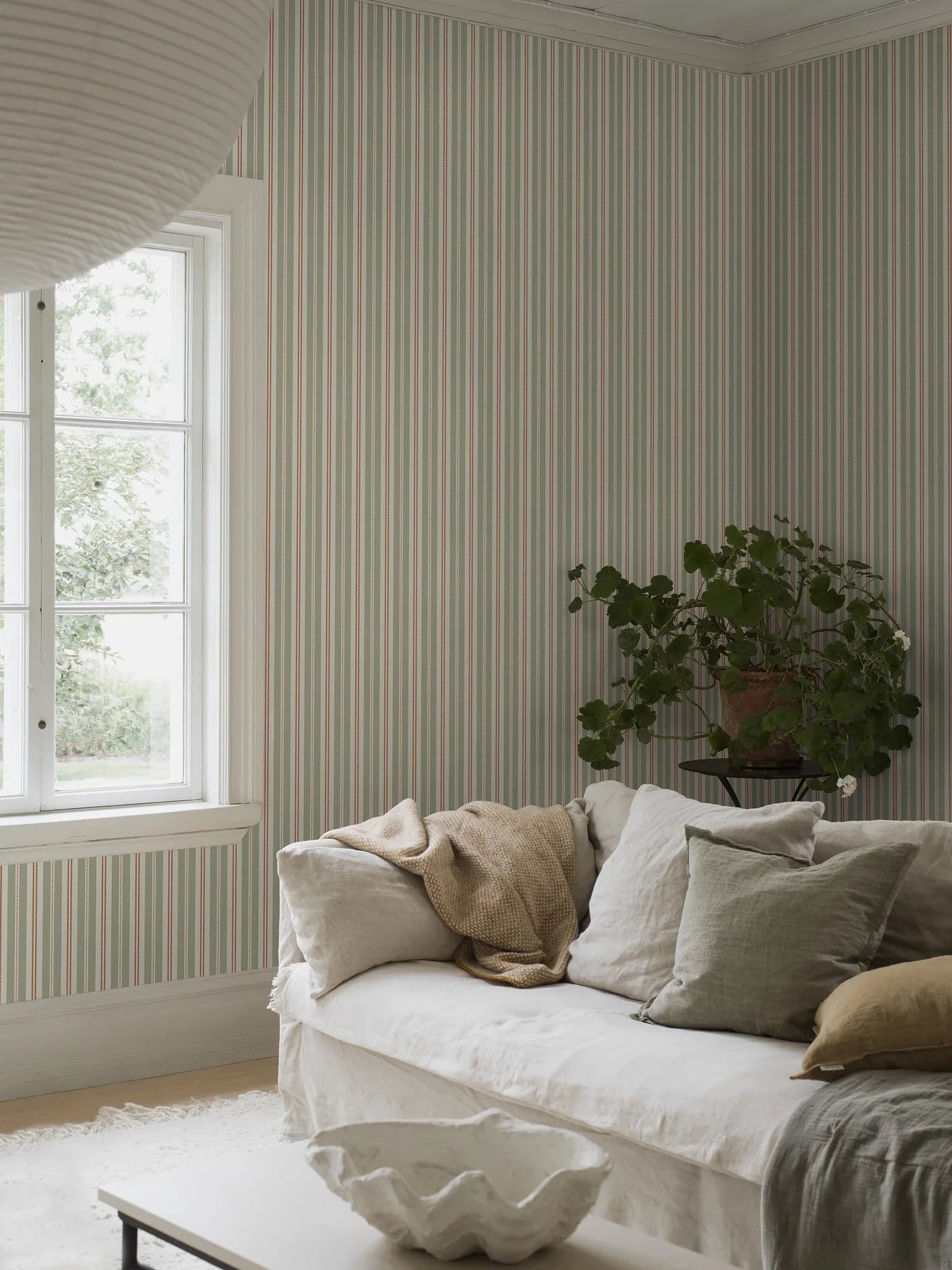 HEDDA Green and White Striped Wallpaper