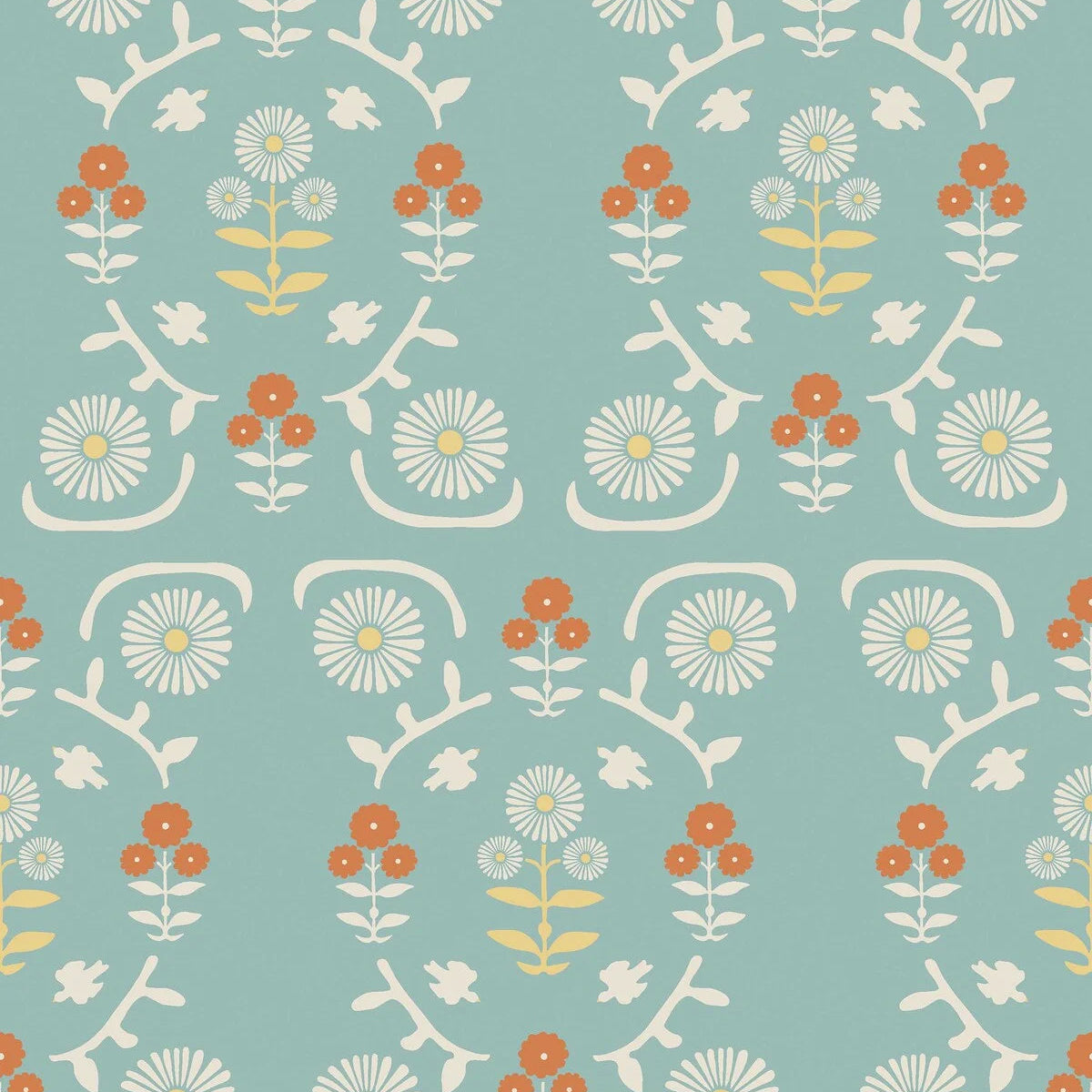 Behang met bloemenmotief ISOLDE blauw met crème