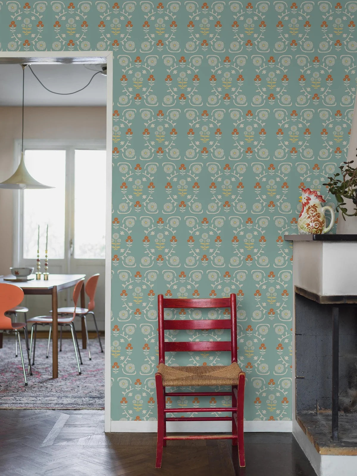 Behang met bloemenmotief ISOLDE blauw met crème