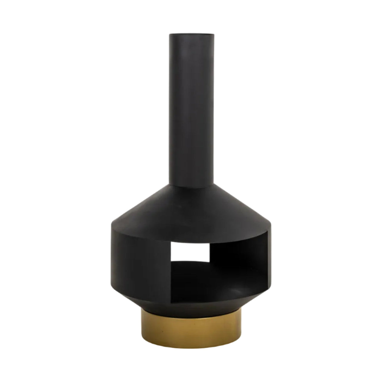 QUINN black garden fireplace with a gold base