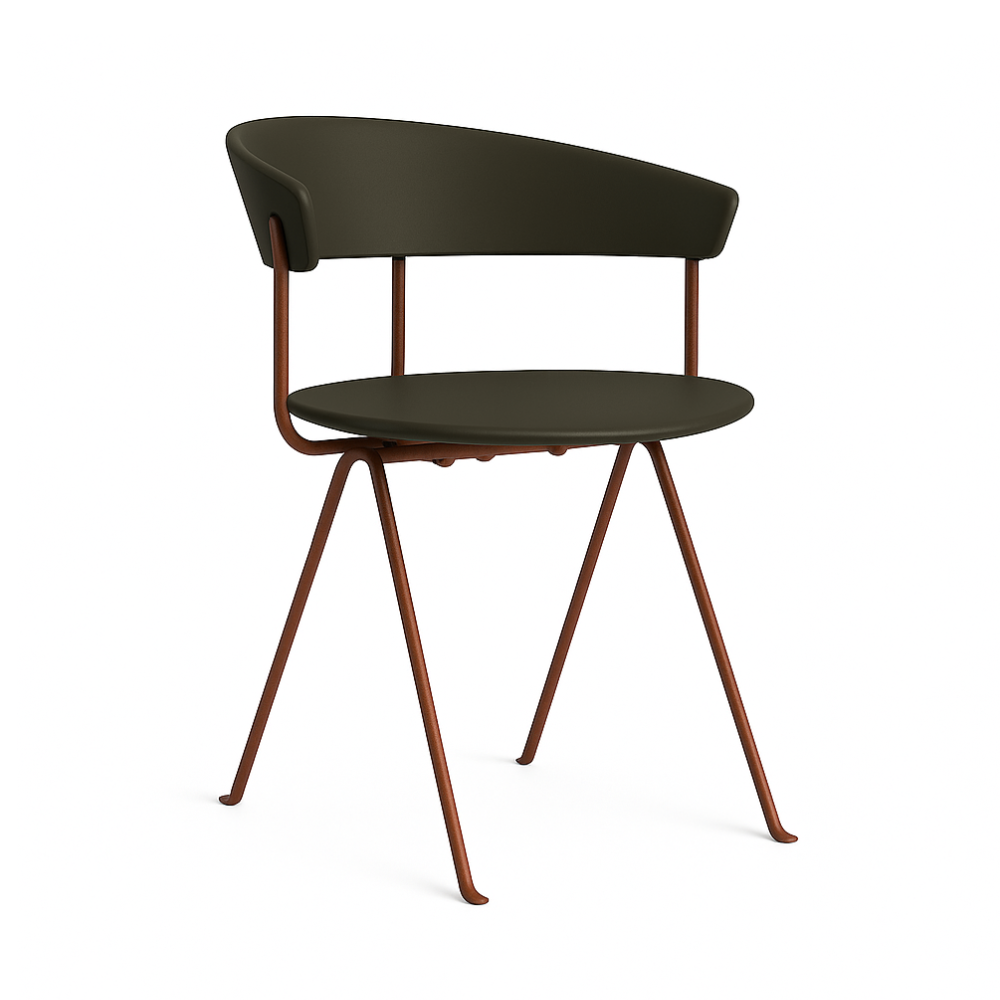 OFFICINA chair with a brown base and dark green seat