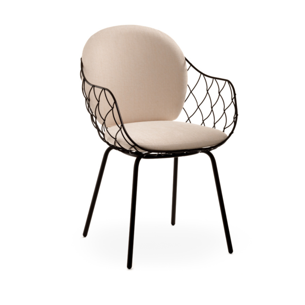 Outdoor chair PIÑA cream with a brown base