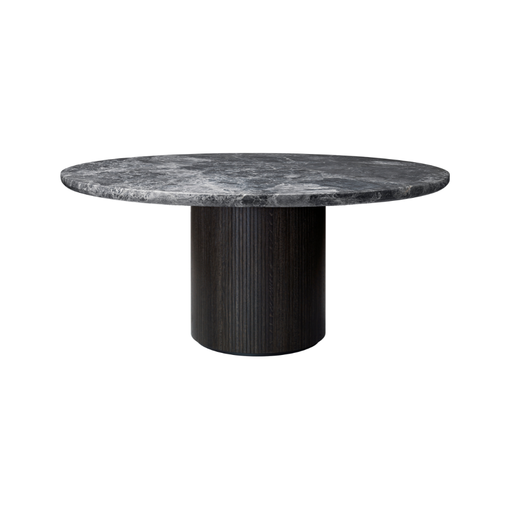 Round MOON table black oak veneer and marble