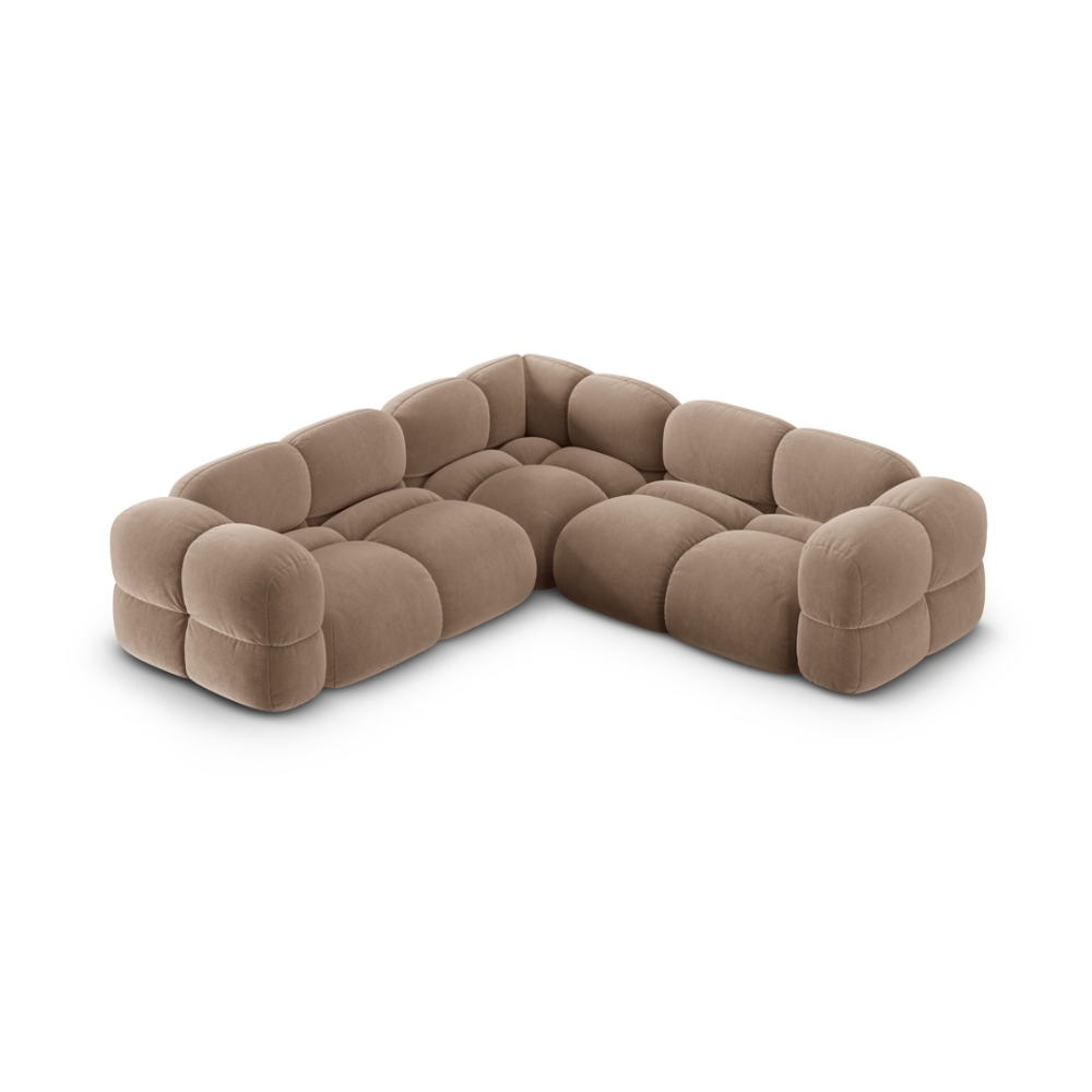 Symmetrische fluwelen hoekbank LORETTO donkerbeige